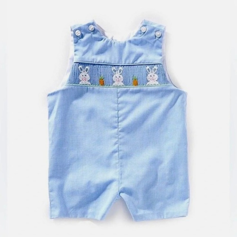 NWT!! EDGEHILL COLLECTION Smocked Bunny Gingham Plaid Romper Blue 3 Months